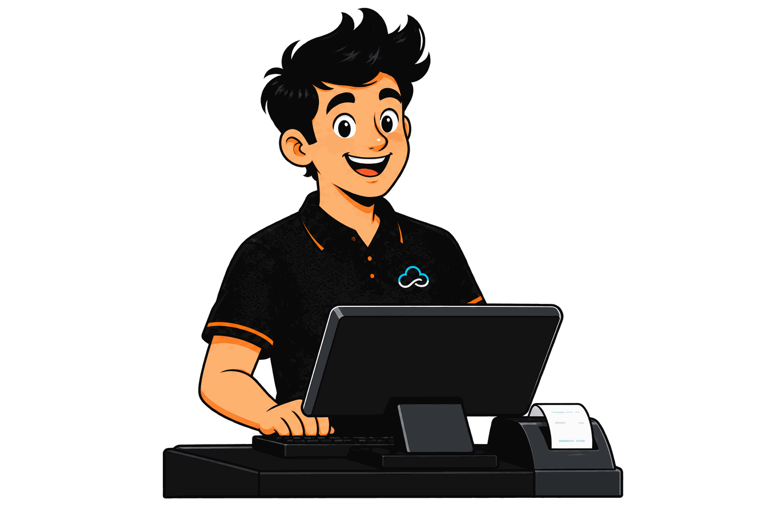 OrdrHQ cashier character at the POS counter