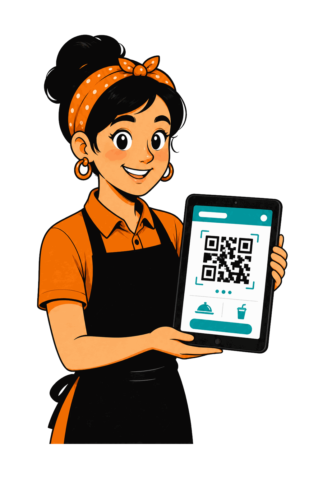 OrdrHQ staff showing a QR ordering screen on a tablet